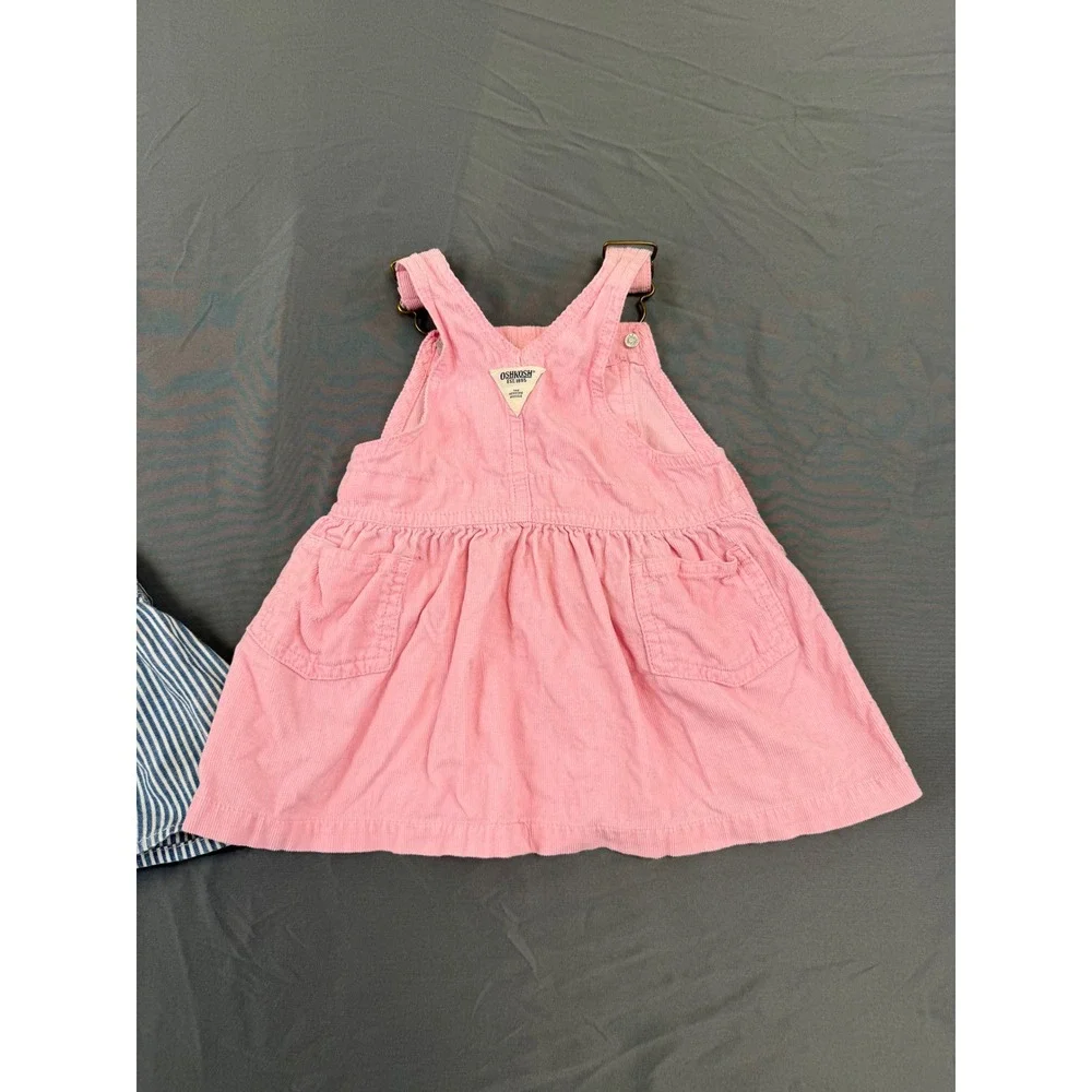 2 - OshKosh Bgosh Baby Girl Jumper Dresses 6M Blue Stripe & 6-9M Pink Corduroy
